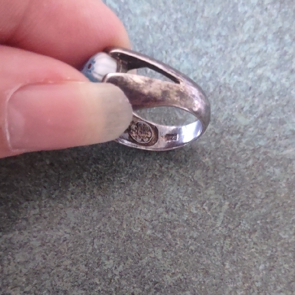 Sterling Silver(925) Blue and White Millefiori Glass Ring Size 6 - Picture 3 of 6